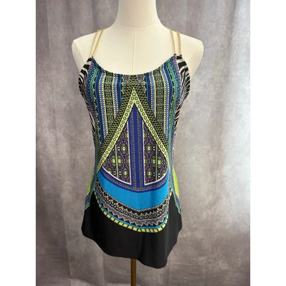 Venus Gold Chain Blouse Patterned Zebra Tribal Blue Black White Purple Green - Picture 4 of 10